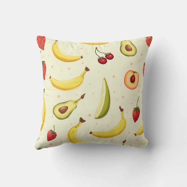 Banane, Erdbeere, Kirsche, Pfirsich, Avocadomuster Kissen (Rückseite)