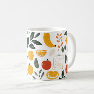 Bananen, Äpfel und Orangenscheiben. Kaffeetasse