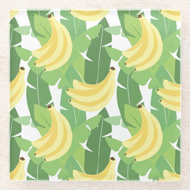 Bananen-Blätter und Frucht-Muster Glasuntersetzer (Vorderseite)