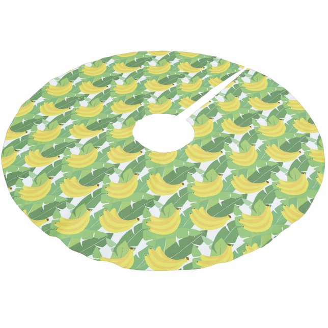 Bananen-Blätter und Frucht-Muster Polyester Weihnachtsbaumdecke (Schrägansicht)
