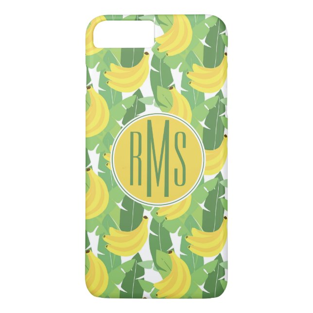 Bananen-Blätter und Monogramm des Frucht-Muster-| Case-Mate iPhone Hülle (Rückseite)