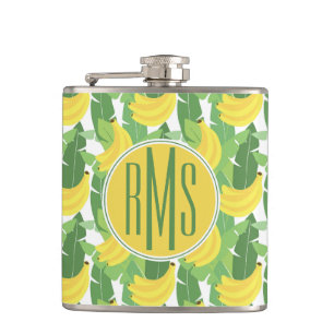 Bananen-Blätter und Monogramm des Frucht-Muster-  Flachmann