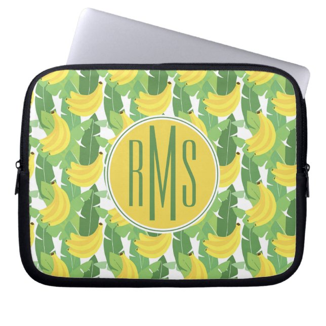 Bananen-Blätter und Monogramm des Frucht-Muster-| Laptopschutzhülle (Vorderseite)