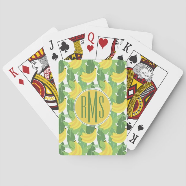 Bananen-Blätter und Monogramm des Frucht-Muster-| Spielkarten (Rückseite)