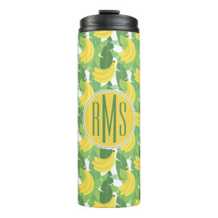Bananen-Blätter und Monogramm des Frucht-Muster- Thermosbecher