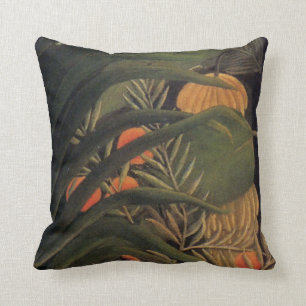 Bananen-Dschungel mit Orangen-Palmblättern Kissen
