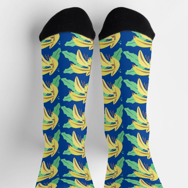 Bananen Fruchtmarkt Muster Blau Socken (Oben)