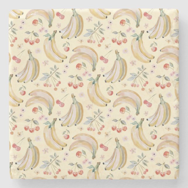 Bananen für Kirschen Steinuntersetzer (Vorderseite)