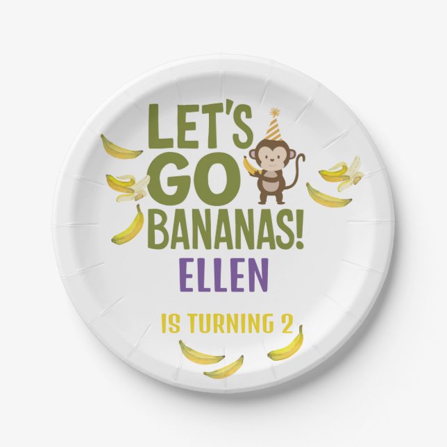 Bananen-Geburtstagsfeier EDITABLE Bananen Pappteller (Vorderseite)