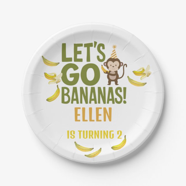 Bananen-Geburtstagsfeier EDITABLE Bananen Pappteller (Vorderseite)