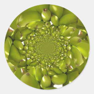 Bananen gehen auf grünes Kaleidoskop-Muster Runder Aufkleber