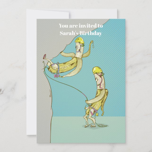 Bananen Klettern lustige Früchte Einladung (Vorderseite)