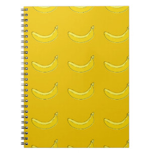 Bananen, Nahtloses Muster mit Bananen, Nahrungsmit Notizblock