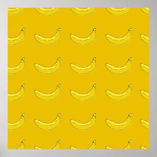 Bananen, Nahtloses Muster mit Bananen, Nahrungsmit Poster