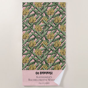 Bananen - rosa Bananen und tropische Blätter Strandtuch
