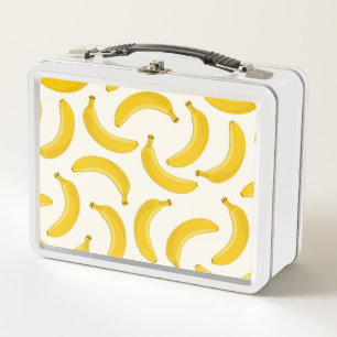 Bananen Tropicale Fruchtbedruckung, Gelb und Weiß Metall Brotdose