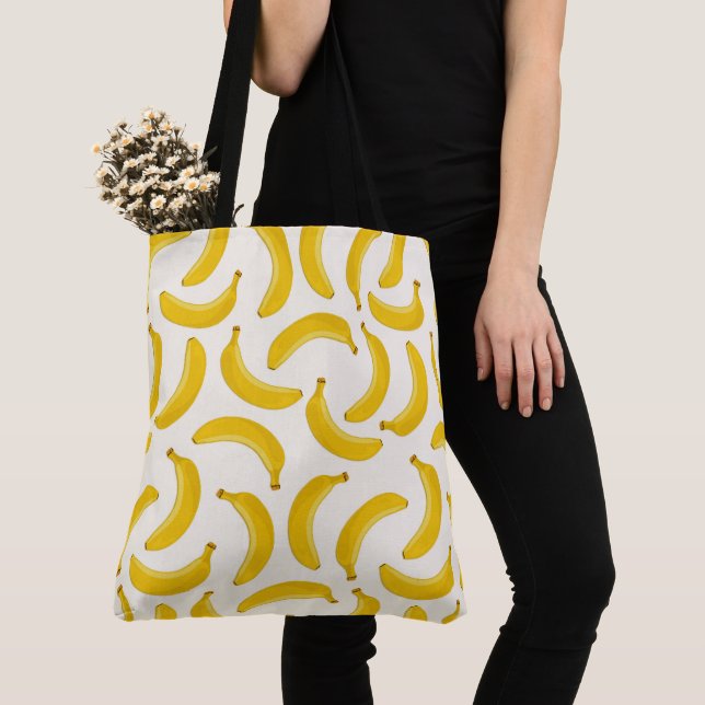 Bananen-tropische Frucht-Druck, Gelb und Weiß Tasche (Von Nahem)