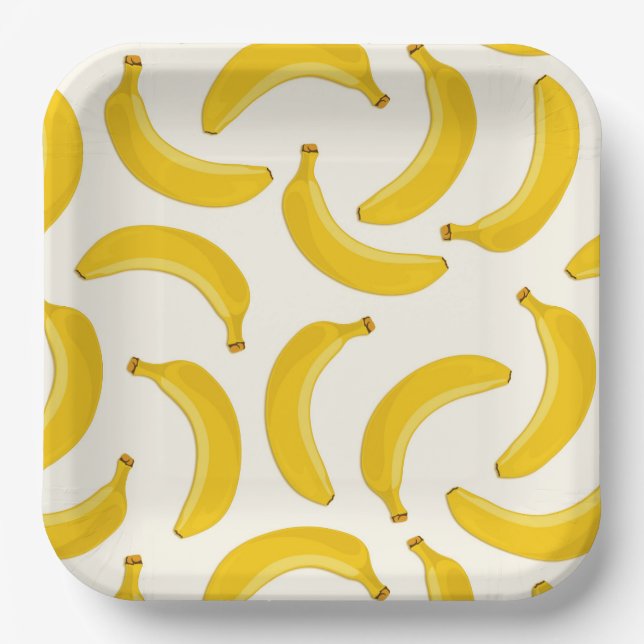 Bananen Tropischer Fruchtdruck, Gelb und Weiß Pappteller (Vorderseite)