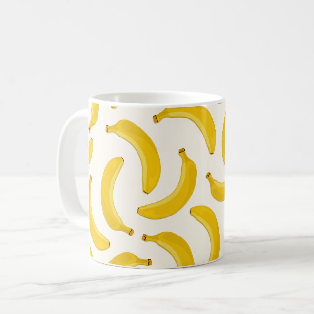 Bananen Tropischer Obstdruck, Gelb und Weiß Kaffeetasse (Vorderseite Links)