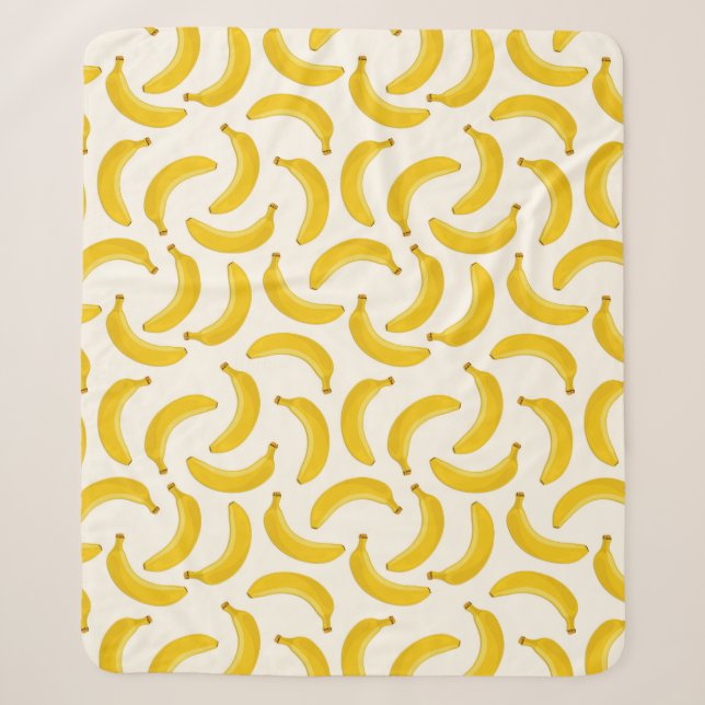 Bananen Tropischer Obstdruck, Gelb und Weiß Sherpadecke (Vorderseite)