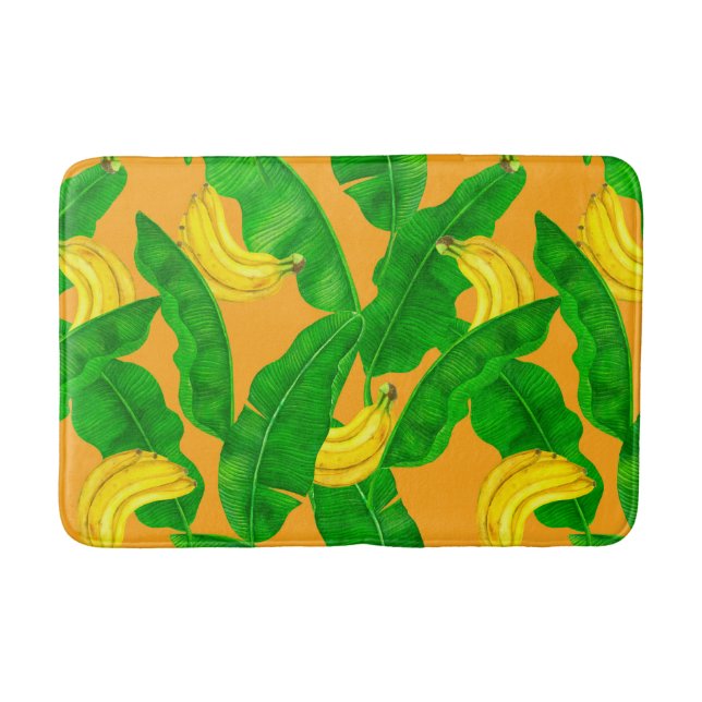 Bananen und Blätter Aquarellgestaltung Badematte (Vorderseite)