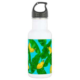 Bananen und Blätter Aquarellgestaltung Edelstahlflasche