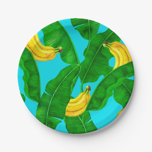 Bananen und Blätter Aquarellgestaltung Pappteller (Vorderseite)