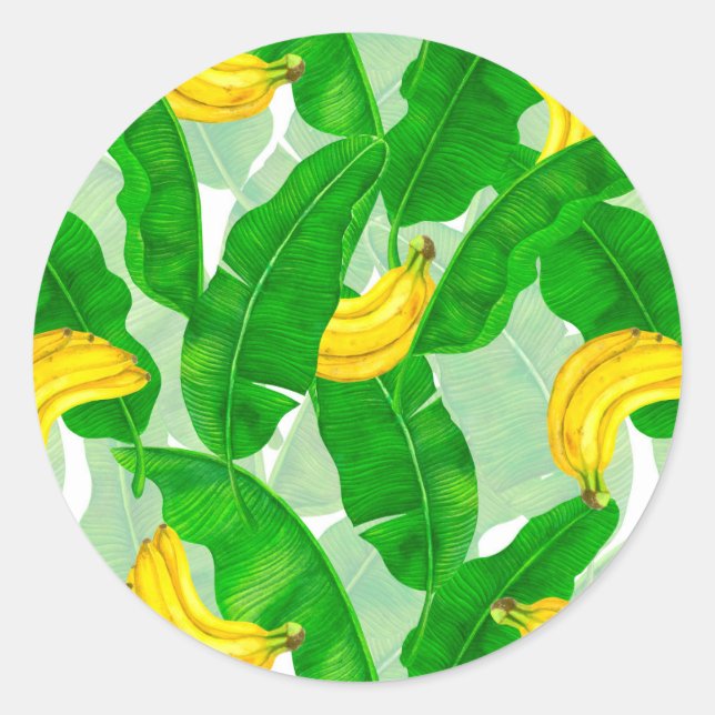 Bananen und Blätter Aquarellgestaltung Runder Aufkleber (Vorderseite)