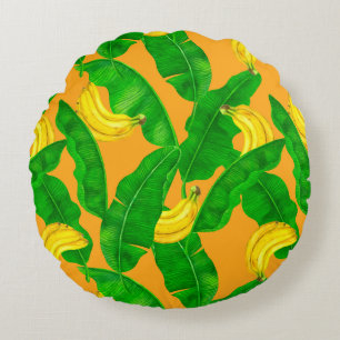 Bananen und Blätter Aquarellgestaltung Rundes Kissen