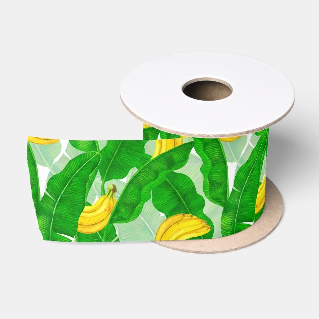 Bananen und Blätter Aquarellgestaltung Satinband (Spule)