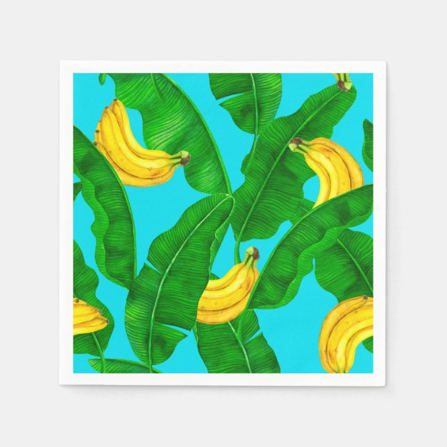 Bananen und Blätter Aquarellgestaltung Serviette (Vorderseite)
