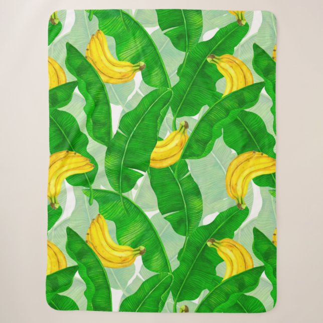 Bananen und Blätter Aquarellgestaltung Sherpadecke (Vorderseite)