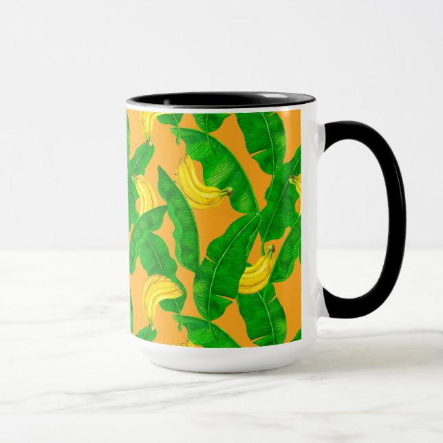 Bananen und Blätter Aquarellgestaltung Tasse (Rechts)