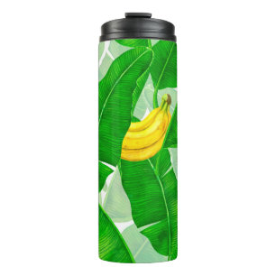 Bananen und Blätter Aquarellgestaltung Thermosbecher