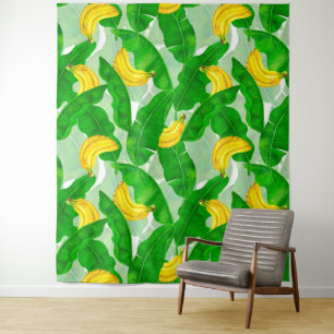 Bananen und Blätter Aquarellgestaltung Wandteppich