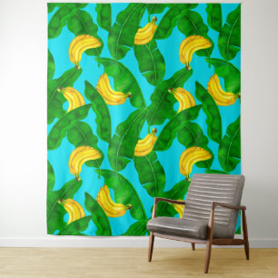 Bananen und Blätter Aquarellgestaltung Wandteppich