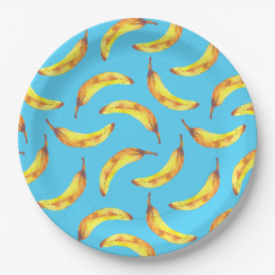 Bananen Wasserfarbmuster Pappteller