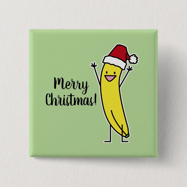 Bananen-Weihnachtsmannmütze-zujubelnder Button (Vorderseite)