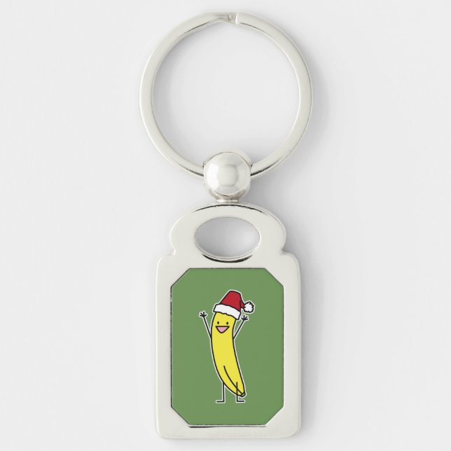 Bananen-Weihnachtsmannmütze-zujubelnder Schlüsselanhänger (Vorderseite)