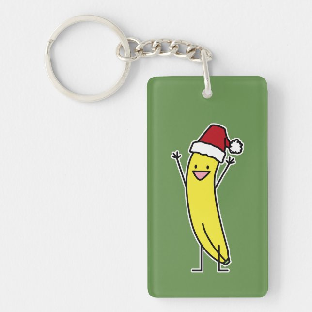 Bananen-Weihnachtsmannmütze-zujubelnder Schlüsselanhänger (Vorderseite)