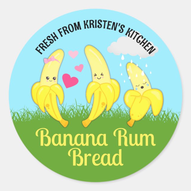 Bananenbrot aus der Küche personalisiert Runder Aufkleber (Vorderseite)