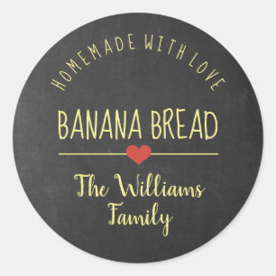 Bananenbrot hausgemacht mit Liebe-Kalkboard gelb Runder Aufkleber