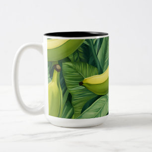 Bananenfrüchte und Blätter Tropisches Flair  Zweifarbige Tasse