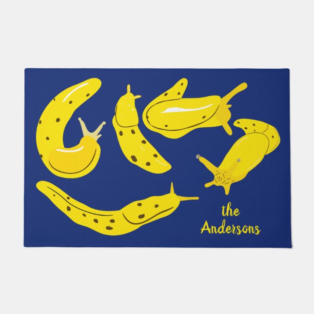 Bananenkoffer Grau Gelb und Blau Personalisiert Fußmatte (Vorderseite)