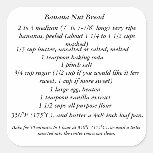 Bananenmantel Bread Recipe Quadratischer Aufkleber (Vorderseite)