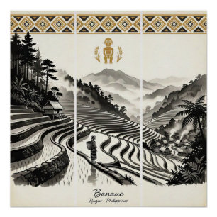 Banaue Reisterrassen Triptychon-Wandkunst Poster