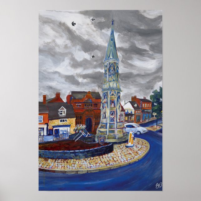 Banbury Cross, Oxfordshire Colorful Original Art Poster (Vorne)