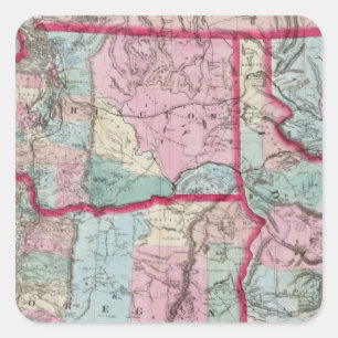 Bancrofts Karte von Oregon, Washington, Idaho Quadratischer Aufkleber