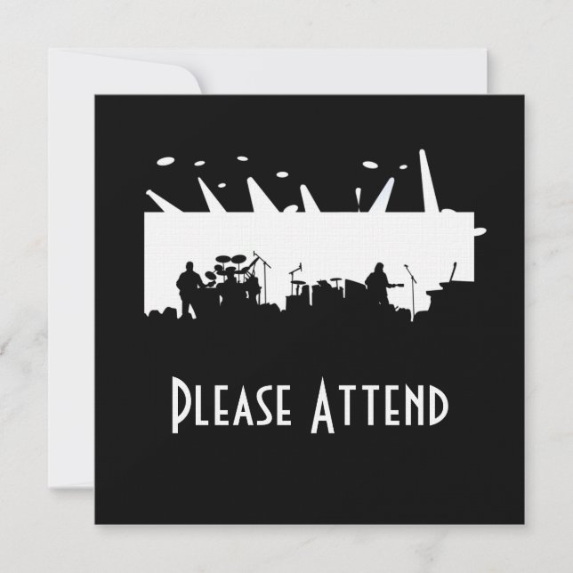 Band auf Bühne-Konzert-Silhouette B&W Einladung (Vorderseite)