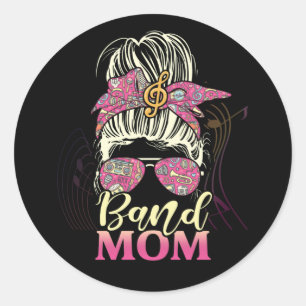 Band Mama Life Messy Bun Proud Band Mama Musikalis Runder Aufkleber